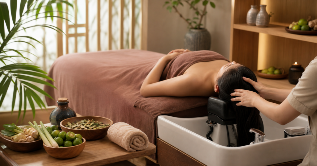 Gội đầu dưỡng sinh và massage cổ vai gáy tại HG Mộc Bản