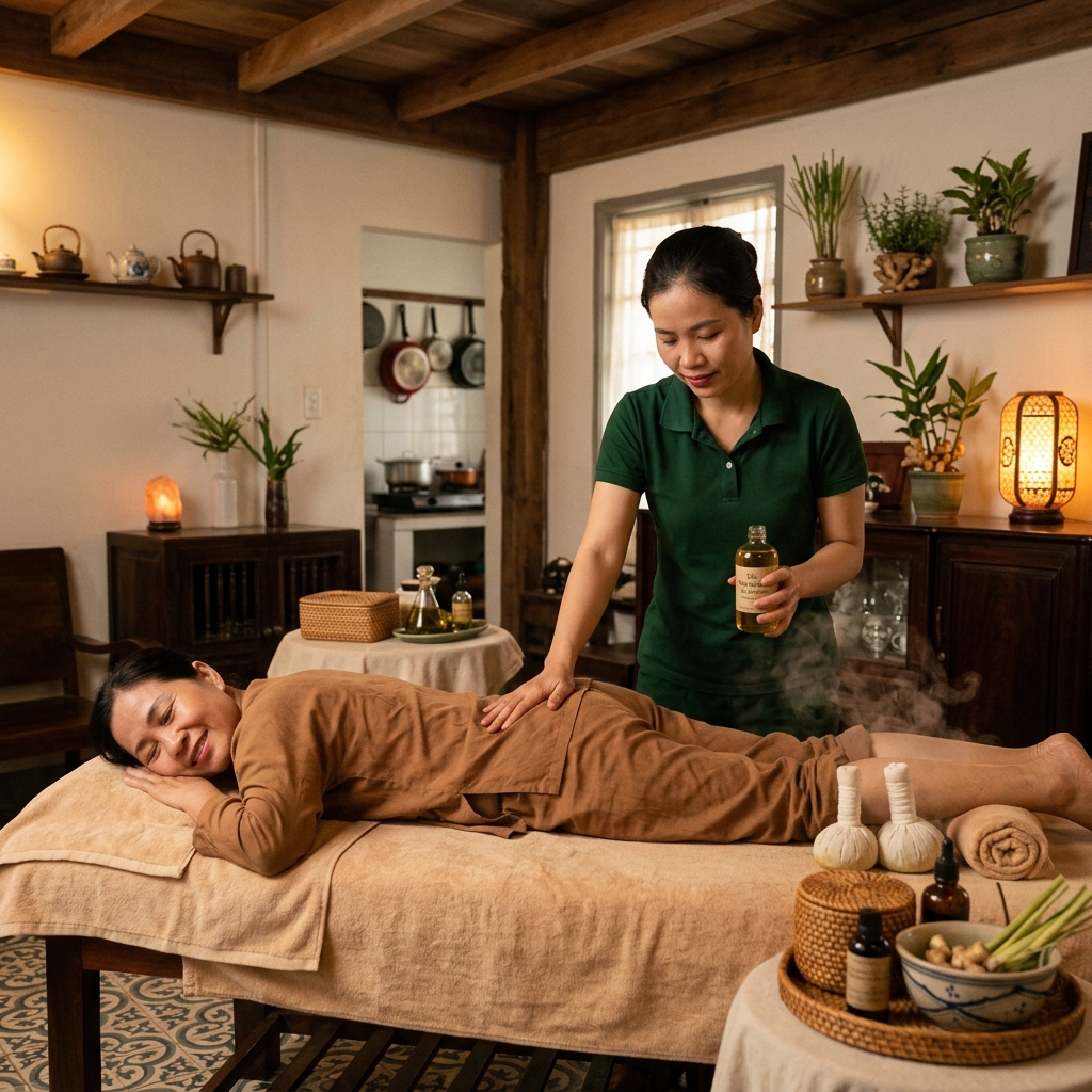 Chăm sóc lưng và chân cho người nội trợ bằng massage Đông y