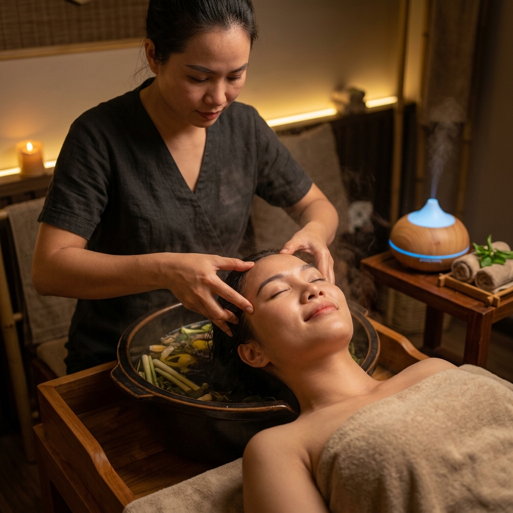Gội đầu dưỡng sinh giúp giảm đau nửa đầu hiệu quả tại HG Mộc Bản