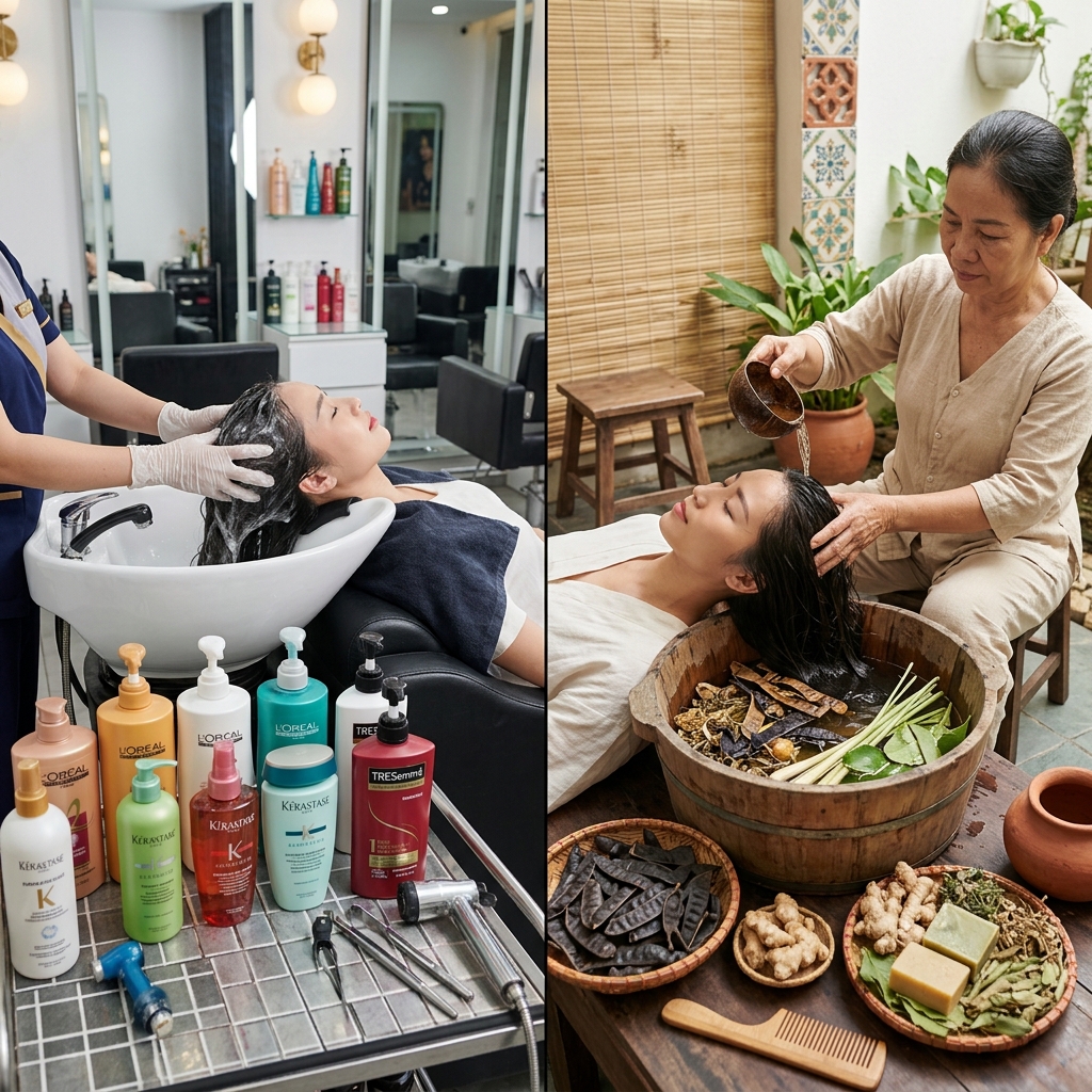 Phân biệt gội đầu thông thường và gội đầu dưỡng sinh thảo dược HG Mộc Bản