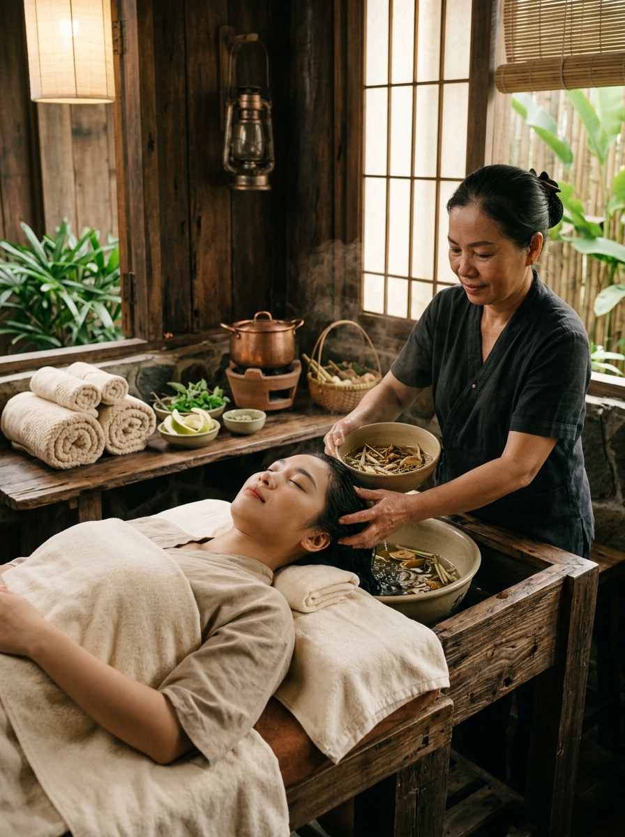 Chậu ngâm chân thảo mộc ấm áp tại không gian HG Mộc Bản